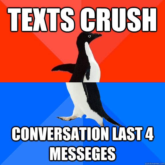 texts crush conversation last 4 messeges - Socially Awesome Awkward Penguin