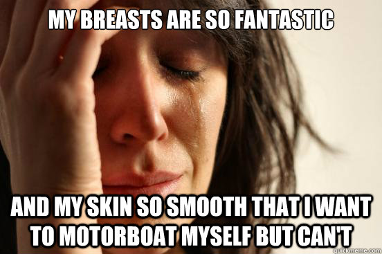my breasts are so fantastic and my skin so smooth that i wa - First World Problems