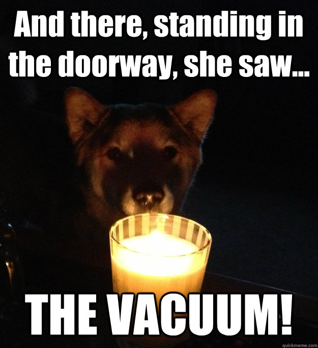 and there standing in the doorway she saw the vacuum - Scary Story Dog
