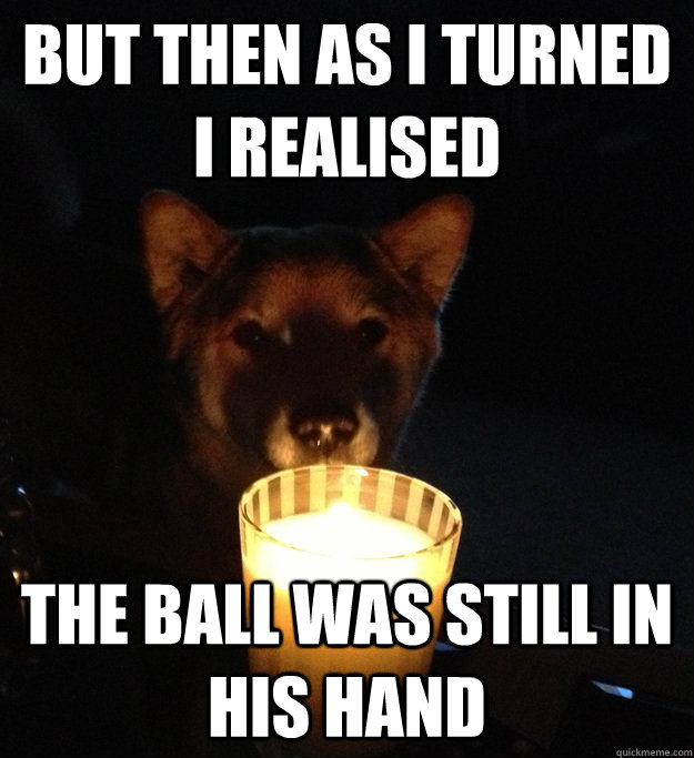 but then as i turned i realised the ball was still in his ha - Scary Story Dog Playing Fetch