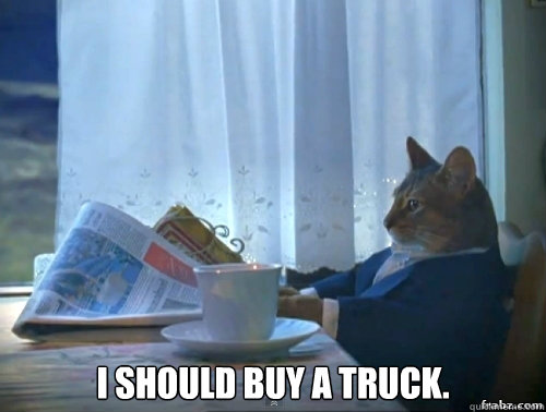 i should buy a truck - Contemplative Breakfast Cat