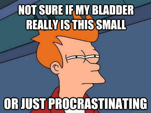 not sure if my bladder really is this small or just procrast - Futurama Fry