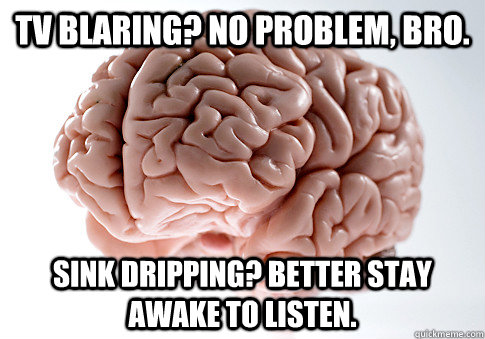 tv blaring no problem bro sink dripping better stay awak - Scumbag Brain
