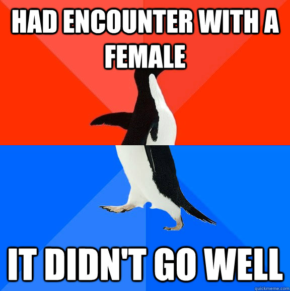 had encounter with a female it didnt go well - Socially Awesome Awkward Penguin