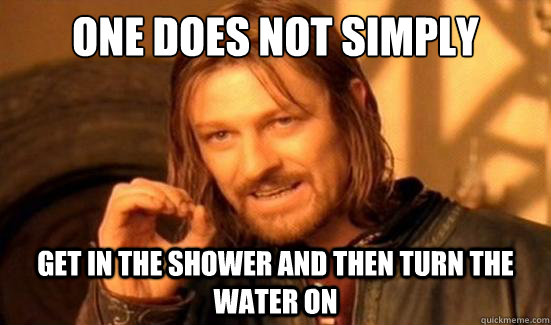 one does not simply get in the shower and then turn the wate - Boromir