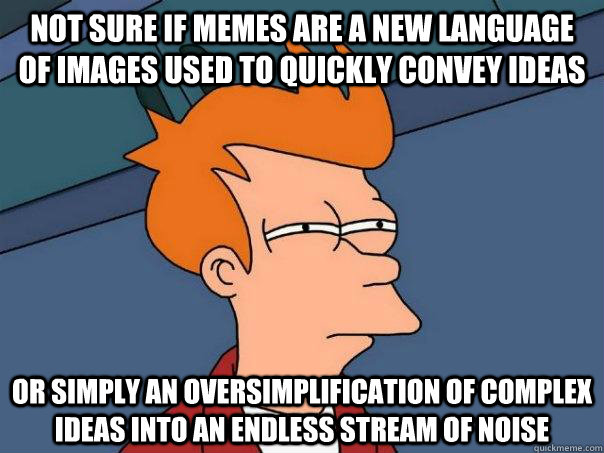 not sure if memes are a new language of images used to quick - Futurama Fry