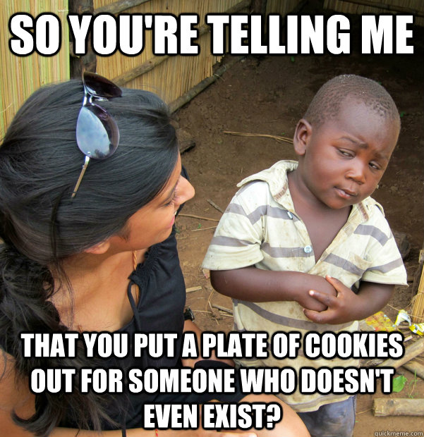so youre telling me that you put a plate of cookies out for - Skeptical third world child