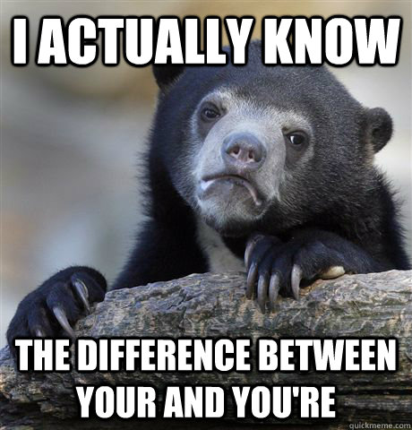 i actually know the difference between your and youre - Confession Bear