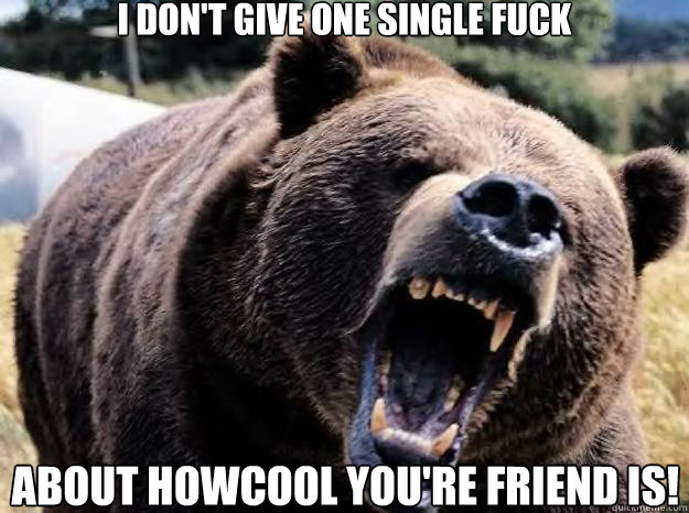 i dont give one single fuck about howcool youre friend i - ANGRY BEAR