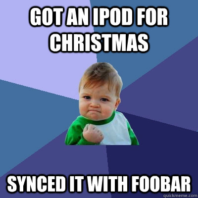 got an ipod for christmas synced it with foobar - Success Kid