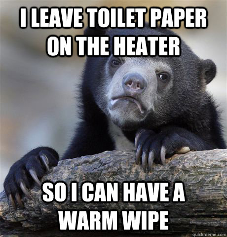 i leave toilet paper on the heater so i can have a warm - Confession Bear