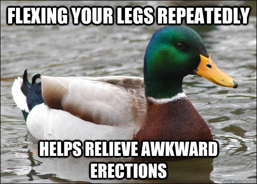 flexing your legs repeatedly helps relieve awkward erections - Actual Advice Mallard