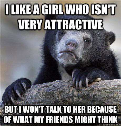 i like a girl who isnt very attractive but i wont talk to - Confession Bear