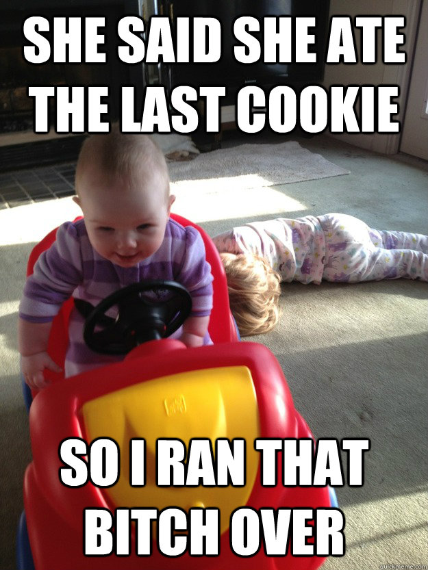she said she ate the last cookie so i ran that bitch over - baby