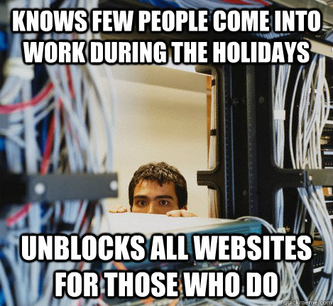 knows few people come into work during the holidays unblocks -