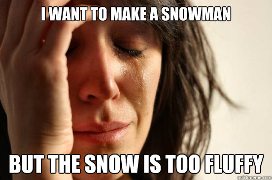 i want to make a snowman but the snow is too fluffy - First World Problems