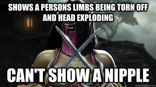 shows a persons limbs being torn off and head exploding can -