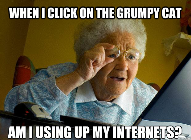 when i click on the grumpy cat am i using up my internets - Grandma finds the Internet