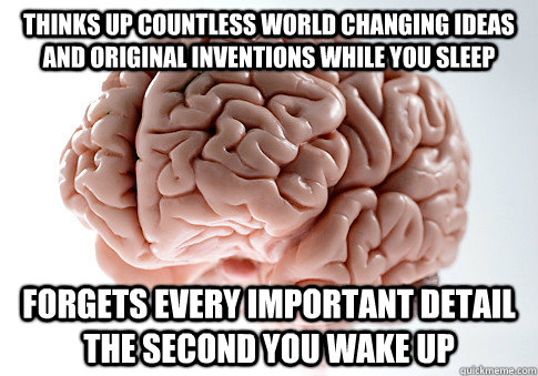thinks up countless world changing ideas and original invent - Scumbag Brain