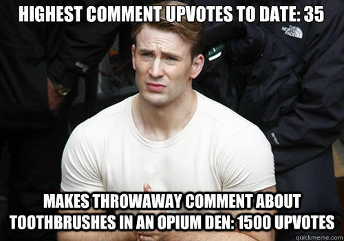 highest comment upvotes to date 35 makes throwaway comment - Confused Captain