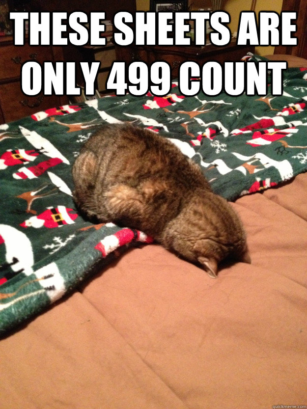 these sheets are only 499 count - Inspecting Bed Cat