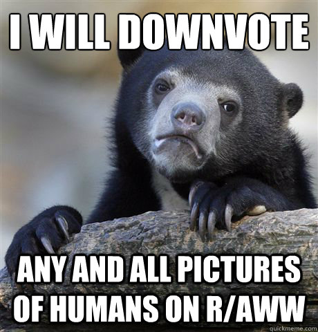 i will downvote any and all pictures of humans on raww - Confession Bear