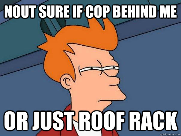 nout sure if cop behind me or just roof rack - Futurama Fry