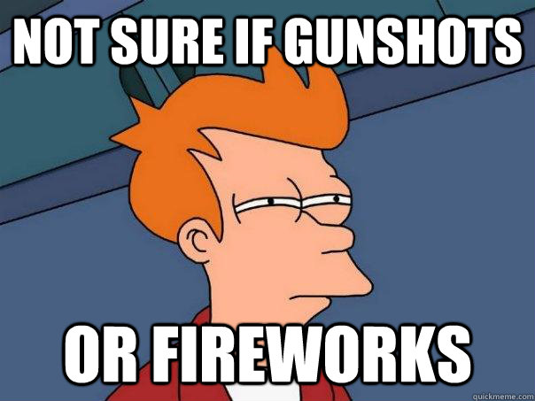 not sure if gunshots or fireworks - Futurama Fry