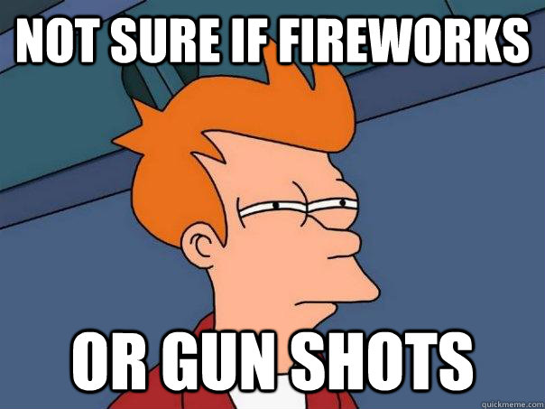 not sure if fireworks or gun shots caption 3 goes here - Futurama Fry