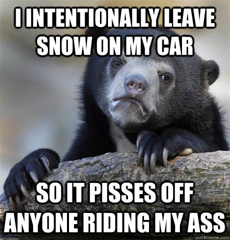 i intentionally leave snow on my car so it pisses off anyone - Confession Bear