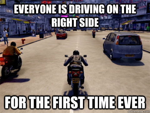 everyone is driving on the right side for the first time eve -