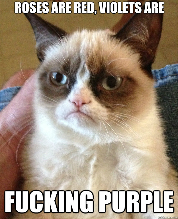 roses are red violets are fucking purple - Grumpy Cat