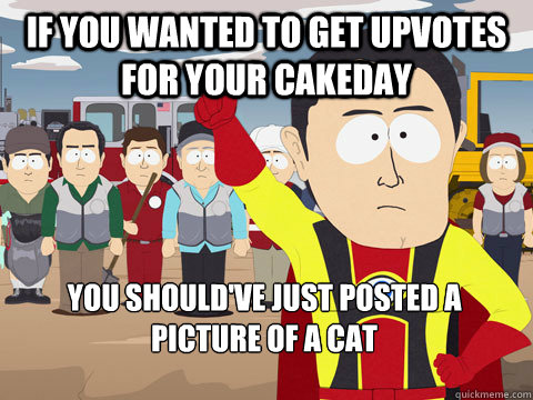 if you wanted to get upvotes for your cakeday you shouldve - Captain Hindsight
