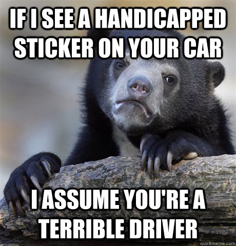 if i see a handicapped sticker on your car i assume youre a - Confession Bear