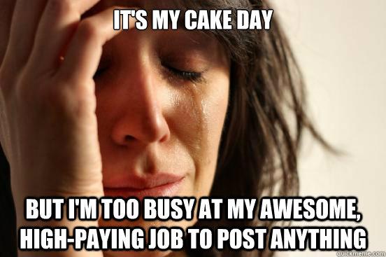 its my cake day but im too busy at my awesome highpaying - First World Problems