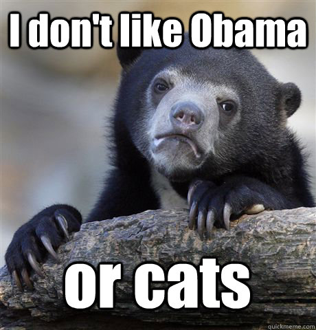 i dont like obama or cats - Confession Bear