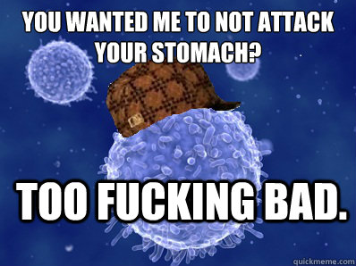 you wanted me to not attack your stomach too fucking bad - Scumbag immune system