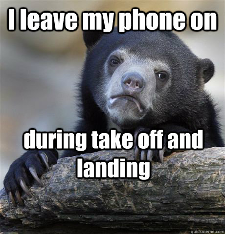 i leave my phone on during take off and landing - Confession Bear