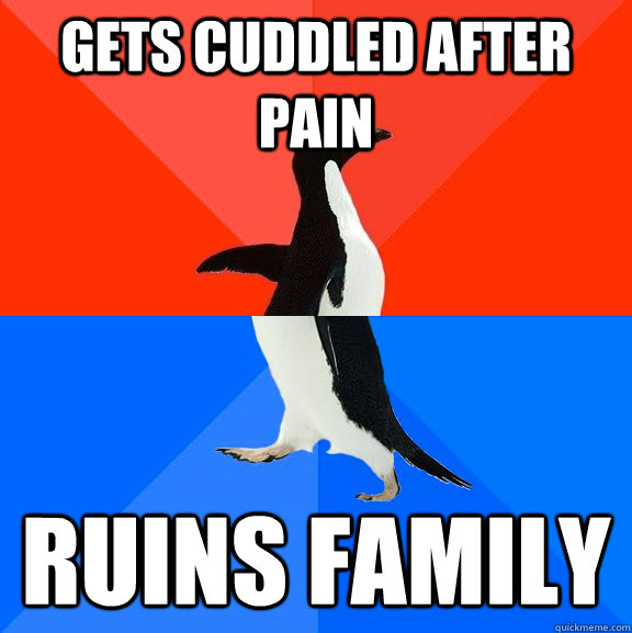 gets cuddled after pain ruins family - Socially Awesome Awkward Penguin