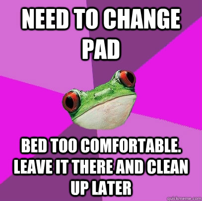 need to change pad bed too comfortable leave it there and c - Foul Bachelorette Frog
