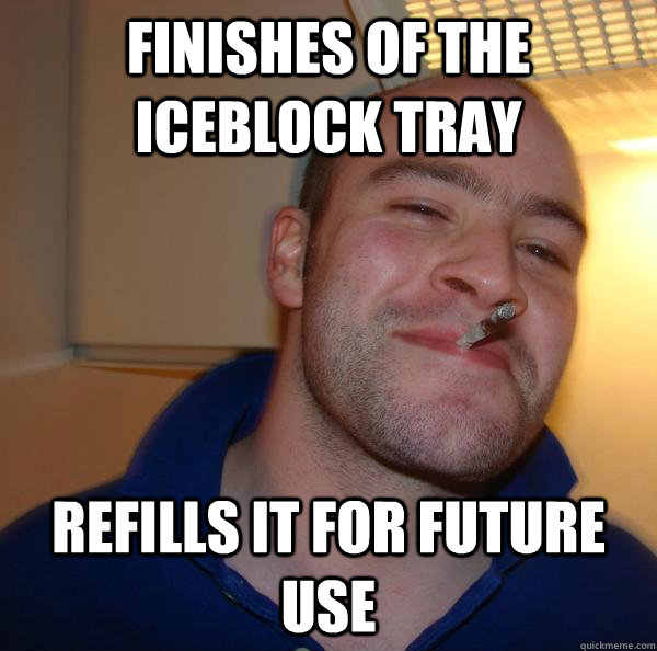 finishes of the iceblock tray refills it for future use - Good Guy Greg