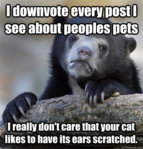 i downvote every post i see about peoples pets i really don - Confession Bear