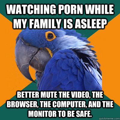 watching porn while my family is asleep better mute the vide - Paranoid Parrot