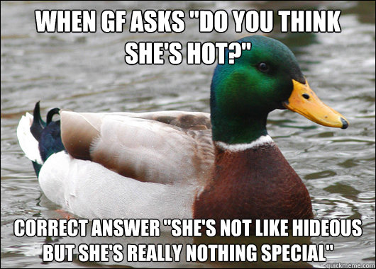 when gf asks do you think shes hot correct answer shes - Actual Advice Mallard