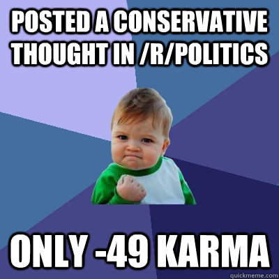 posted a conservative thought in rpolitics only 49 karma - Success Kid