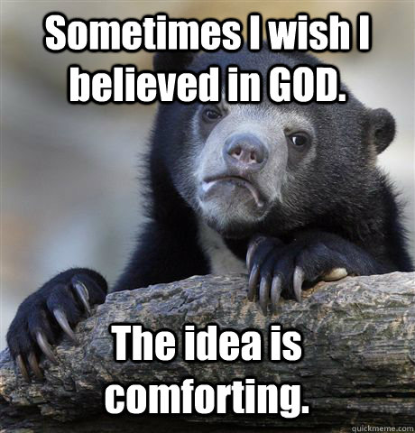 sometimes i wish i believed in god the idea is comforting - Confession Bear