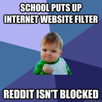 school puts up internet website filter reddit isnt blocked - Success Kid