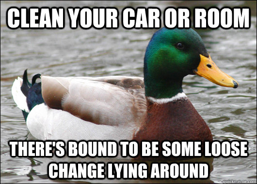 clean your car or room theres bound to be some loose change - Actual Advice Mallard