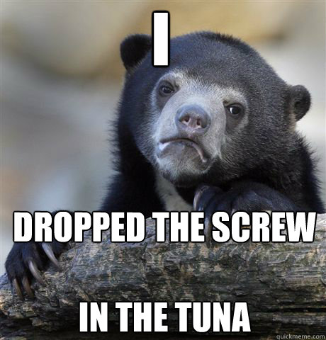 i dropped the screw in the tuna - Confession Bear
