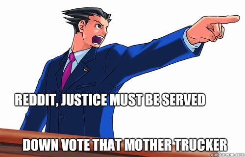 Reddit Justice must be served Down vote that mother Trucker - OBJECTION!